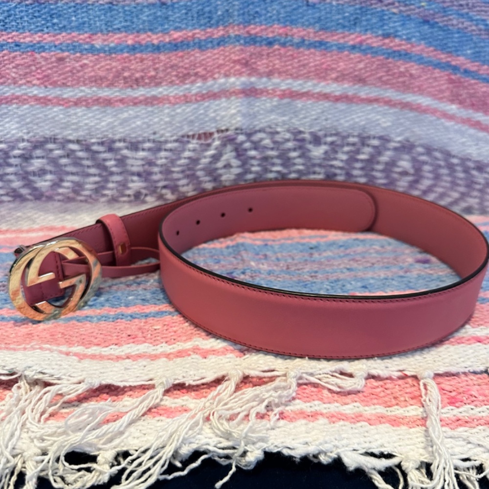 100% AUTHENTIC GUCCI BELT DARK PINK GOLD CLASP - Picture 4 of 6